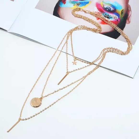 Starlight Gold Layered Choker Necklace Set - Picture 3 of 5